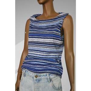 Vintage stripe boat neck short sleeve top size M blue black white
